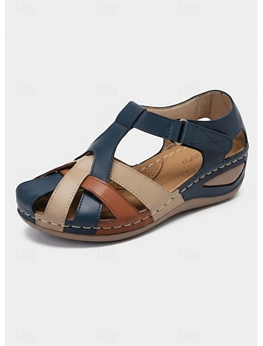  Dame Sandaler Wedge-sandaler Store størrelser Barfotsandaler utendørs Kontor Daglig Fargeblokk Ensfarget Sommer Spenne Kile Hæl Rund Tå Lukket Tå Klassisk Fritid Gange PU Lær Fuskelær Nylonteip Rød