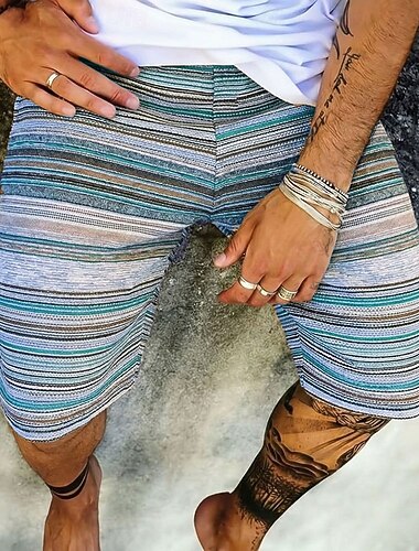  Homens Boho Colorido Listrado Shorts de moletom Shorts de praia Shorts Terry Cintura Média Retro Vintage Diário Streetwear Feriado Com Cordão Cintura elástica Impressão 3D Designer Roupa