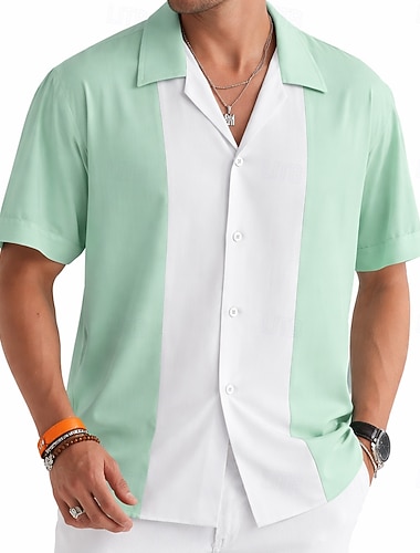  Per uomo Color-blocking Camicia Camicia da Bowling Camicia con collo camp Manica Corta Moda Casual Abbigliamento casual alla moda Vacanza Estate Primavera Colletto cubano Stampa 3D Camicie con bottoni