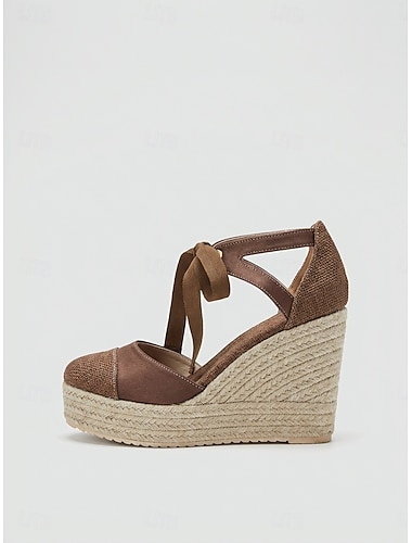  brune espadriller med kilehæl og sløyfe til ankelen til dame – ferie &feriested kveldssko
