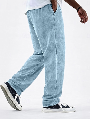  Herr Joggare Casual byxor 100% Bomuld Säckiga byxor Syratvättade byxor Snörning Elastisk midja Rakt ben Ensfärgat Slät Komfort Fullängd Ledigt Dagligen Utomhus Semester Mode Svart Marinblå Oelastisk