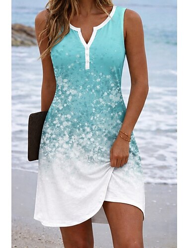  Mulheres Minivestido Vestidos Para o Verão Vestido de verão Férias Casual Diário Praia Feriado Normal Gráfico Tintura Tie Dye Abstrato Sem Manga Decote V Azul Rosa Verão Primavera
