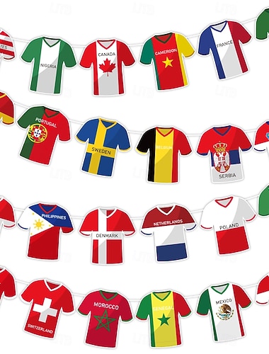  Wimpelkette mit Trikots und Flaggen der Fußball-Weltmeisterschaft 2026, 49-teilig, mit internationalen Länderflaggen, ideal für Sportpartys, Events und Feiern im Freien.