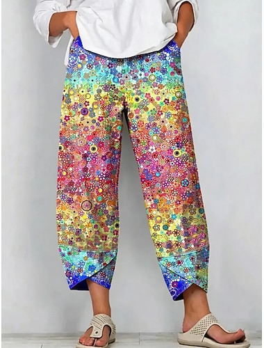  Dam Brett skaft Kinesiska Byxor Semester Vintage Etnisk Stil Ankellång Hög midja Grafisk Djur Abstrakt Elastiskt midjeband Bekväm Komfort Mateial som andas Oelastisk Dagligen Utomhus Gata Dammig bl