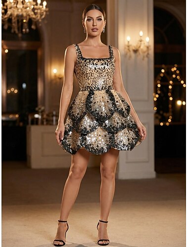  A-lijn Kort Mini Galajurken Elegant Glitter Mouwloos Vierkante hals Schoolfeest Cocktailparty Pailletten met Pailletten Appliqués