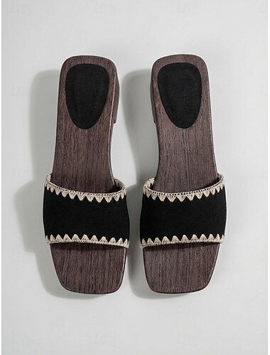  Sandales plates noires pour femmes - sandales confortables à bout carré, idéales pour les vacances en plein air et les voyages d'été. &promenades décontractées en bord de mer