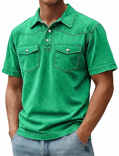  Herren Poloshirts Hemd aus 100 % Baumwolle in Säurewaschung Lässig Ferien Revers Kurzarm Mode Basic Einfach Jahrgang Betrübt Sommer Frühling Ganzjahres Normale Passform Hellgrün Purpur Khaki Leicht