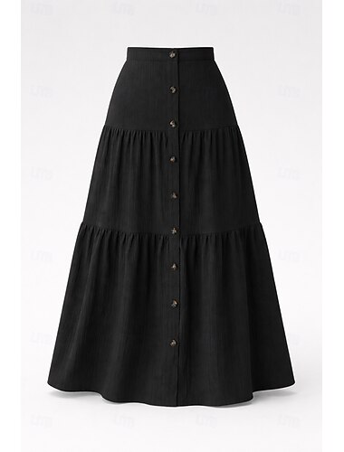  Γυναικεία Φούστα διακοπών Κομψό Μοντέρνα Καθημερινό Μακρύ Μεσαία Μέση Φούστες Ανελαστικό Καθημερινά Παραλία Μαύρο Καλοκαίρι