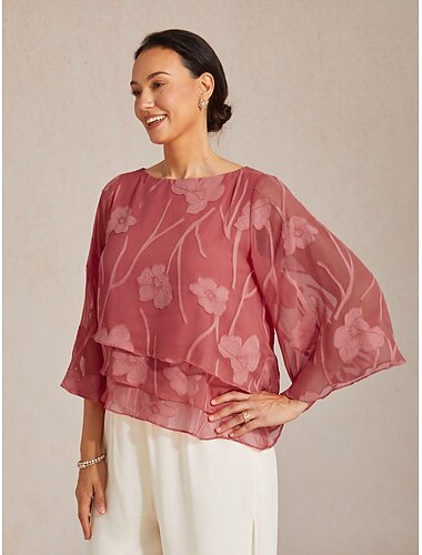  Damskie Bluzki z szyfonu Elegancja Półgolf Koralalowy Lato Wiosna Jesień