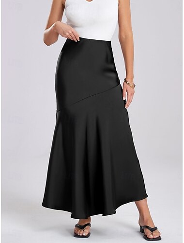  Damen Satinröcke Elegant Mode Maxi Hohe Taille Röcke Einfach Unelastisch Date Ausgehen Salbeigrün Schwarz Champagner Braun Sommer Satin Polyester