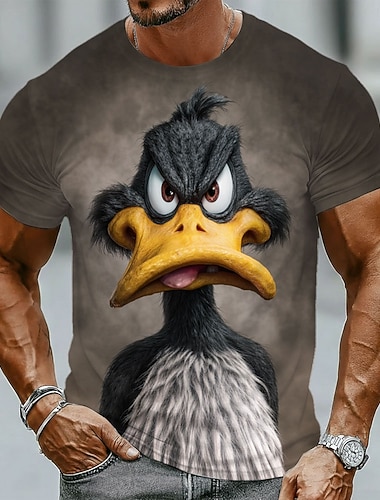  Herren-T-Shirt mit realistischem 3D-Print einer wütenden, mürrischen schwarzen Ente im Streetwear-Stil. Slim Fit, lässige Alltagskleidung, Designer-Bekleidung, Größen S, M, L, XL, XXL, XXXL