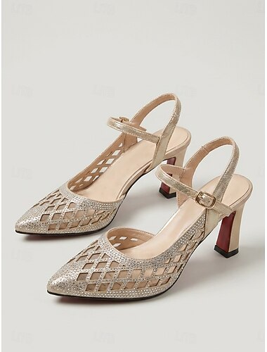 Sapatos de salto bloco champanhe para mulheres – elegantes sapatos de bico fino com tira no calcanhar, ideais para a mãe da noiva em casamentos na cidade. &eventos formais