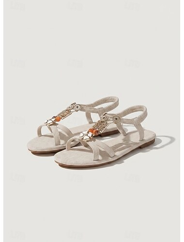  Dámské boho chic ploché sandály s ozdobnými kovovými korálky – pohodlná obuv pro ležérní příležitosti a plážové svatby, letní akce a dovolenou