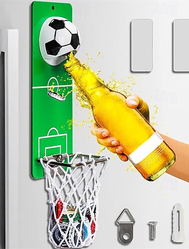  Leuke magnetische flesopener in voetbal-/basketbalvorm voor aan de koelkast of muur, wandgemonteerde bieropener met dopvanger, uniek sportcadeau voor vader, vriend of voetbalfan, creatieve bar