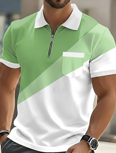  Per uomo Geometrico Polo Manica Corta Magliette polo Bavero Casual All'aperto Ferie Abbigliamento quotidiano Tasca Stampa 3D Primavera & Estate Blu Viola Marrone