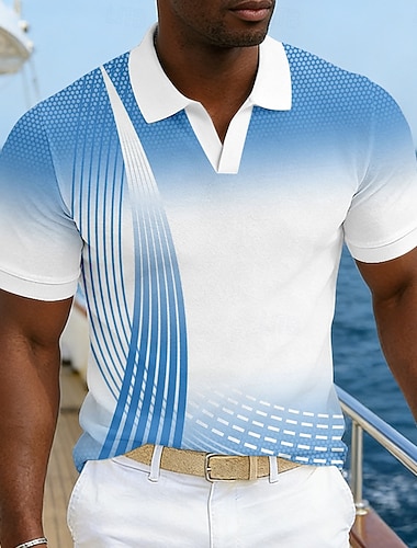  Per uomo Astratto Geometrico Polo Hawaiane Manica Corta Magliette polo Scollo a V Casual Resort Athleisure Abbigliamento quotidiano Abbigliamento da vacanza Stampa 3D Primavera & Estate Blu Rosa Viola