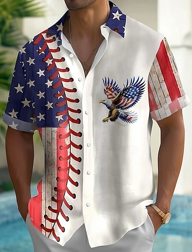  Homme Aigle Drapeau américain 250e anniversaire des États-Unis Chemise Chemise d'été Chemise Boutonnée Manche Courte Patriotique Extérieur Fête Été Printemps Col Rabattu Impression 3D chemises à col