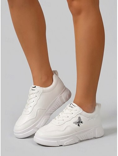  Sneakers casual bianche da donna con ricamo a farfalla: scarpe da passeggio leggere con lacci, scarpe sportive alla moda per viaggiare, camminare all'aperto e per tutti i giorni.