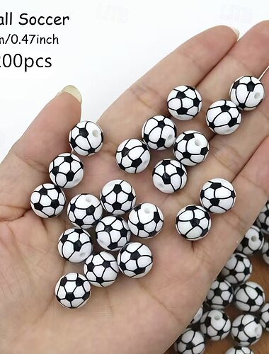  200 stuks voetbalkralen 12 mm kleine acryl sportkralen voor het maken van sieraden, armbanden, kettingen en doe-het-zelf knutselprojecten, losse voetbalkralen voor sportthemafeestdecoraties (1,2 cm)