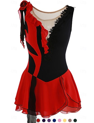  Kunstschaatsjurk Dames Voor meisjes Schaatsen Jurken Outfits Yan roze Paars Zoals Op De Afbeelding Lapwerk Asymetrische zoom Netstof Spandex Hoge Elasticiteit Oefenen Professioneel Wedstrijd