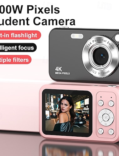  4K-Digitalkamera (64 MP) für Fotografie, Autofokus-Vlogging-Kamera für YouTube, 16-facher Zoom, Kompaktkamera für Schüler, Anfänger und Jugendliche, tragbare Point-and-Shoot-Kamera mit Blitz und