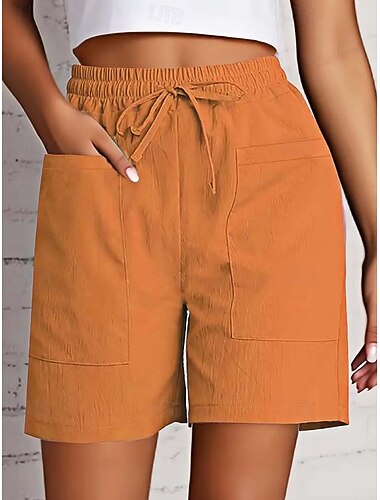  בגדי ריקוד נשים מכנסי ברמודה צ'ינו שורטים מִכְנָסַיִים חופשה בסיסי נוחות קצר מותניים גבוהים אחיד שרוך קומפורט סטרצ'י (נמתח) יומי יום יומי\קז'ואל פול ארגמן משמש שחור קיץ אביב רגיל