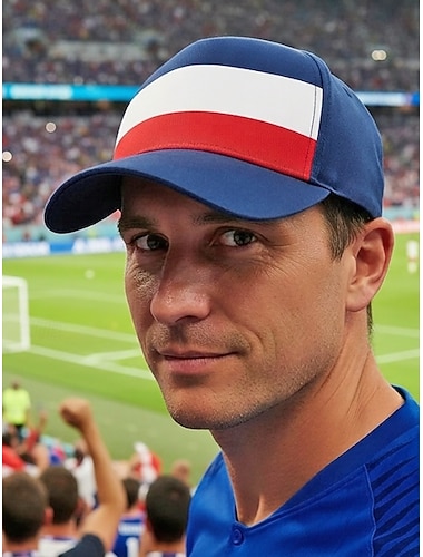  Herren-Baseballkappe aus Polyester in den Farben der französischen Flagge, verstellbare Passform, ideal für Fußballfans, Spieltage, Fanveranstaltungen, Freizeit-Sportbekleidung und den Alltag im Freien.