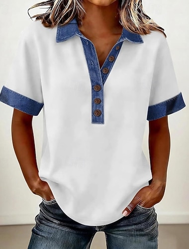  Dámské Tunika Vinobraní stylové Krátký rukáv Běžné topy Denní Dovolená Jdeme ven Vodní modrá Černá Bílá Žlutá Světlá růžová Léto Jaro