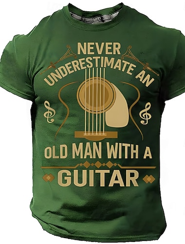  Männer sollten niemals einen alten Mann mit einer Gitarre unterschätzen. Akustikgitarrensaiten, G-Schlüssel, Noten, Vintage-Retro-T-Shirt für Musikliebhaber, normale Passform, Geschenkidee zum