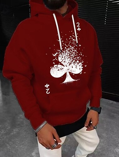  Herr Ensfärgat Poker Huvtröja Huvtröjor Tröja Streetwear Sportkläder Grundläggande Ledigt Långärmad Huva Sport & Utomhus Ledigt Streetwear Aprikos Svart Vit Gul Vin Snörning Höst Vinter Designer S M