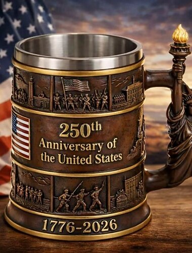  Mug commémoratif du 250e anniversaire des États-Unis, en résine artisanale, avec anse en forme de Statue de la Liberté, 300 ml (10 oz), objet de collection. Tasse commémorative américaine 1776-2026,