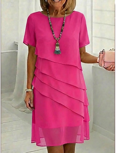  Damen Knielanges Kleid Chiffonkleid Freizeitkleid Elegant Mode Modern Outdoor Urlaub Ausgehen Normale Passform Einfach Kurzarm V Ausschnitt Blau Rosa Burgunderrot Marineblau Sommer Frühling