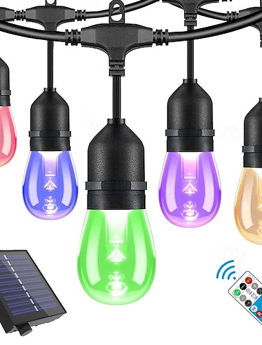  Wasserdichte, dimmbare Solar-Terrassenbeleuchtung mit Fernbedienung, RGB-LED-Lichterkette mit 10 bruchsicheren LEDs für Bistro-Partys