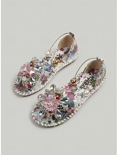  Versierde platte sandalen met bloemenprint voor dames - zomerse vakantie- en avondfeestschoenen voor vrouwen