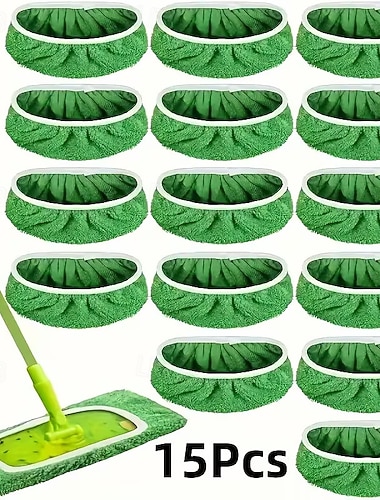  15-pakning med påfyll av mikrofibermoppputer, gjenbrukbare vaskbare moppehoder for våt og tørr bruk, erstatningsputer for gulvrengjøring til Swiffer Sweepier-mopp, rengjøring av laminatgulv av