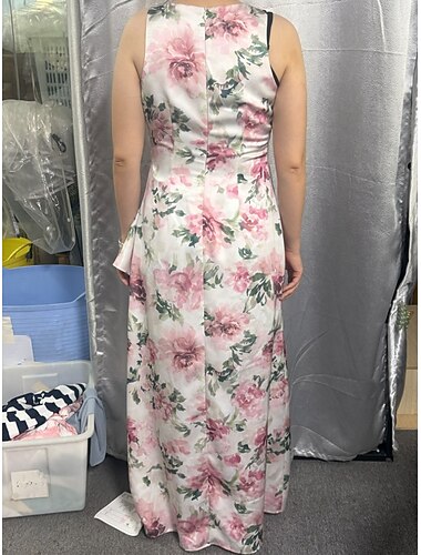 Femmes Robe maxi Robe fourreau Élégant robe demoiselle d honneur Cocktail Froncé Asymétrique Coupe régulière Fleuri Sans manches Col ras du cou Rose pâle