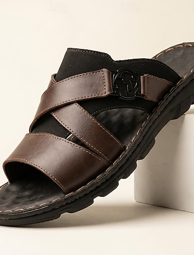  herre brune slidesandaler åpen tå kryssreim avslappet tøfler myke komfort sommersko for strandferie, feriestedbruk, reise, hjemmebruk, friluftsliv og hverdagslig avslappet stil