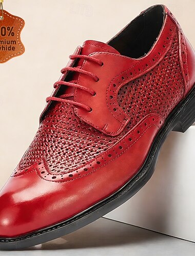  Herresko i premium ekte skinn med røde vingetupper og oxford-sko med perforert brogue-sko og snøring til formelle kjoler for brudgommen, fester, bryllup, banketter og statement-festantrekk