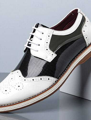  Schwarze und weiße Herren-Oxfordschuhe mit Brogue-Detail, klassische Vintage-Schuhe für Herren, ideal für Business, Hochzeiten, formelle Anlässe und gehobene Freizeitkleidung