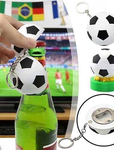  Magnetische voetbal sleutelhanger flesopener, 3D voetbal bieropener voor mannen met standaard, sportthema cadeau voor coaches, spelers en fans, draagbaar reisaccessoire voor aan de sleutelbos
