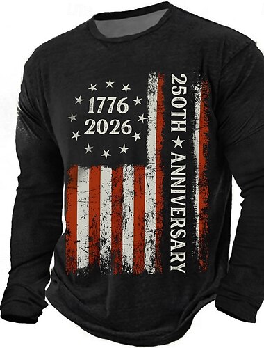  בגדי ריקוד גברים דגל ארה"ב האמריקני חולצה קצרה שרוול ארוך חולצה קצרה הדפסת תלת מימד צווארון עגול קצר חולצה יומי מעצב פשוט קזו'אל יומי רחוב פול שחור תלתן קיץ אביב סתיו ביגוד S M L XL XXL XXXL