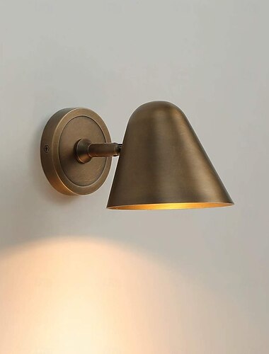 Aplique de parede moderno em latão com cúpula cônica de metal, luminária minimalista para banheiro, quarto, corredor, sala de estar e mesa de cabeceira. GU10, 110-240V.