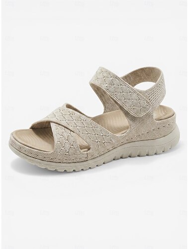  Damskie sandały sportowe z podparciem łuku migdałowego i komfortem – oddychająca dzianinowa konstrukcja z amortyzowaną podeszwą &regulowany pasek na rzep do noszenia na zewnątrz, w podróży i na plaży