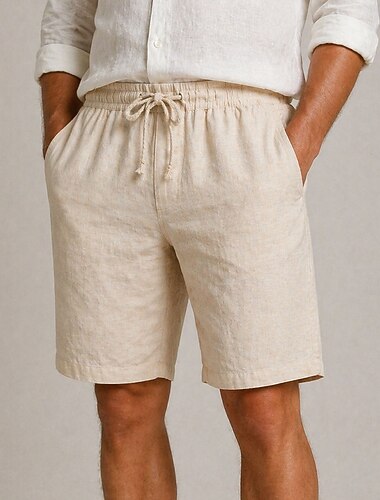  Homme Shorts Shorts en Lin Shorts d'été Cordon de serrage Taille Élastique Uni Confort Léger Longueur Genou Occasionnel Quotidien Extérieur Mode Style Classique Kaki Non Elastique
