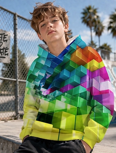  Jungen 3D Grafik Geometrisch Kapuzensweatshirt Pullover Langarm 3D-Druck Sommer Frühling Sport Mode Streetwear Kinder 4-12 Jahre Mit Kapuze Lässig Täglich Outdoor Normale Passform
