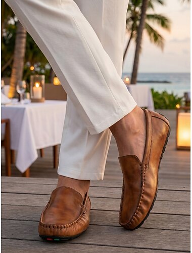  Bruine mocassin loafers voor heren, lichtgewicht instapschoenen, comfortabele schoenen voor een ontspannen wandeling, geschikt voor volwassen mannen, ideaal voor avondjes uit in resorts, dineren tijdens vakanties, reizen langs de kust en een stijlvolle ca
