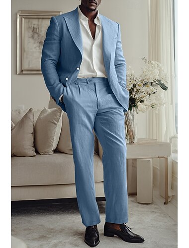  Herren Smokings Leinenanzüge Abschlussball Hochzeit Weiß Rosa Frühling & Sommer Jacke Steigendes Revers Party Leicht Einfarbig Figurbetonter Schnitt 2-teilig Einreihige Zwei-Knopf-Jacke
