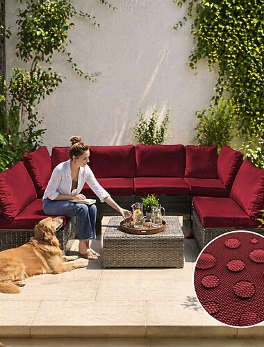  Paquete de 9 fundas para cojines de patio, fundas de repuesto para sofás de exterior, incluye 5 respaldos y 4 cojines, impermeables con cremallera para juegos de muebles de patio de 9 piezas.