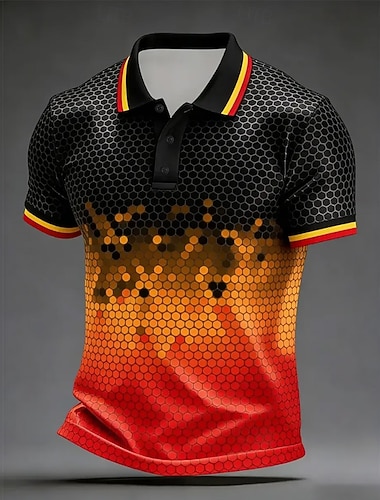  男性用 幾何学的な ポロシャツ 半袖 ポロシャツ ラペル カジュアル アスレイジャー デイリーウェア 3Dプリント ボタン 夏 春 ブルー ルビーレッド グリーン