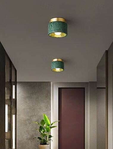  Grön marmor- och mässingstaklampa i halvinfälld design, vintage, modern, rund, e27-formad, liten accentlampa för hall, sovrum, entré, badrum, vardagsrum